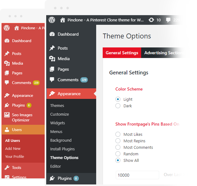 Pinterest theme options